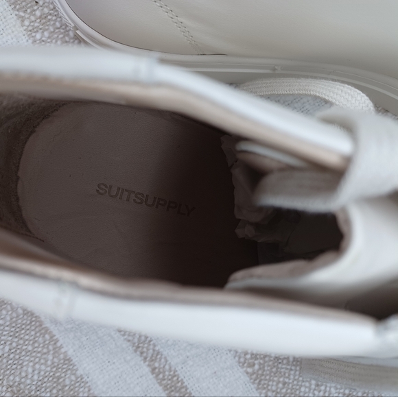 SUITSUPPLY men's high top solid white leather sneakers -  EU 47 / US 9.5-10 - Picture 10 of 11